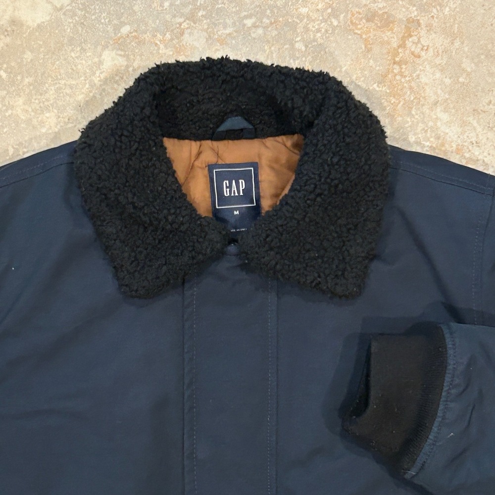 GAP Jacket Mens Medium Navy Blue Aviator Bomber Sherpa Collar Quilted Lined Coat